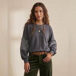 Young Fabulous & Broke Bella FauxFur Sleeve Sweatshirt M Oversized Crewneck Boho